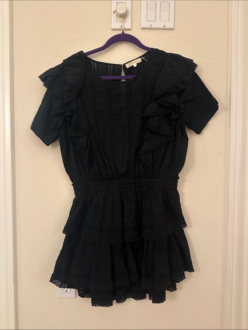 LoveShackFancy Black Ruffle Tiered Womens Dress